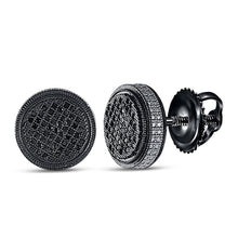  Sterling Silver Round Black Color Enhanced Diamond Circle Earrings 1/3 Cttw