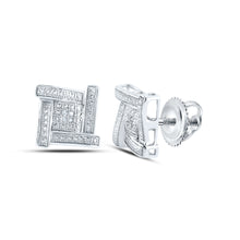  Sterling Silver Round Diamond Square Earrings .03 Cttw