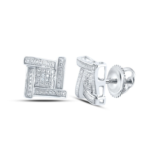 Sterling Silver Round Diamond Square Earrings .03 Cttw