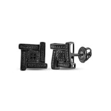  Sterling Silver Round Black Color Enhanced Diamond Square Earrings .03 Cttw