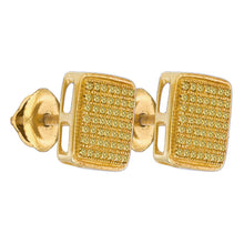  Yellow-Tone Sterling Silver Round Yellow Color Enhanced Diamond Square Earrings 1/3 Cttw