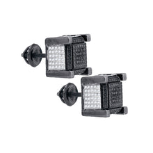  Sterling Silver Round Black Color Enhanced Diamond 3D Cube Stud Earrings 1/10 Cttw