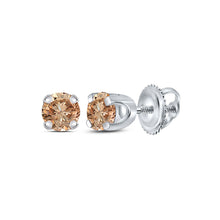  10k White Gold Womens Round Brown Diamond Solitaire Earrings 1/4 Cttw