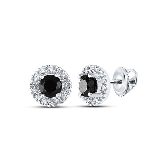 10k White Gold Womens Round Black Color Enhanced Diamond Stud Earrings 1 Cttw