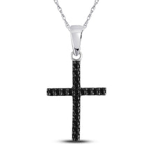  10k White Gold Womens Round Black Color Enhanced Diamond Cross Religious Pendant 1/5 Cttw