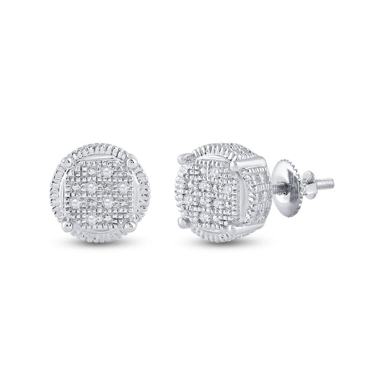 Sterling Silver Round Diamond Cluster Earrings .03 Cttw