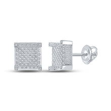  Sterling Silver Round Diamond Square Earrings 1/3 Cttw