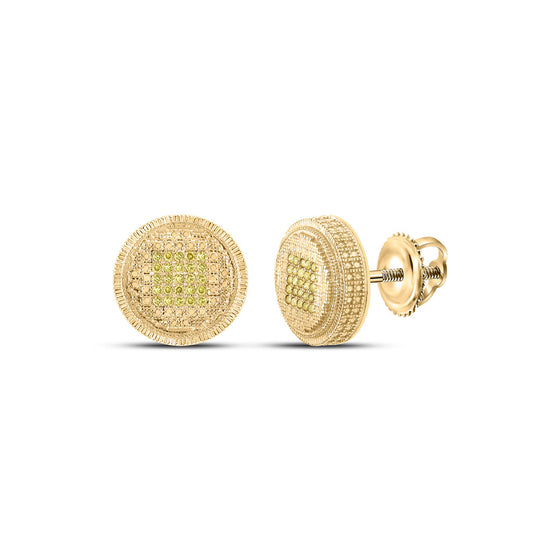 Yellow-tone Sterling Silver Round Yellow Color Enhanced Diamond Circle Earrings 1/6 Cttw