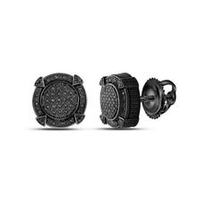  Sterling Silver Round Black Color Enhanced Diamond Cluster Stud Earrings 1/5 Cttw