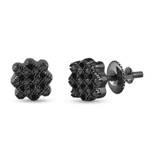 Sterling Silver Round Black Color Enhanced Diamond Cluster Earrings 1/20 Cttw