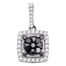  10k White Gold Womens Round Black Color Enhanced Diamond Square Cluster Pendant 1/2 Cttw