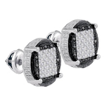  Sterling Silver Round Black Color Enhanced Diamond Circle Cluster Earrings Cttw