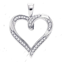  10k White Gold Womens Round Diamond Heart Pendant 1/10 Cttw