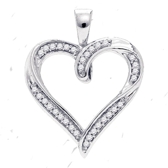 10k White Gold Womens Round Diamond Heart Pendant 1/10 Cttw