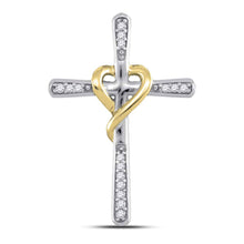  10k Two-tone Gold Womens Round Diamond Cross Pendant 1/20 Cttw