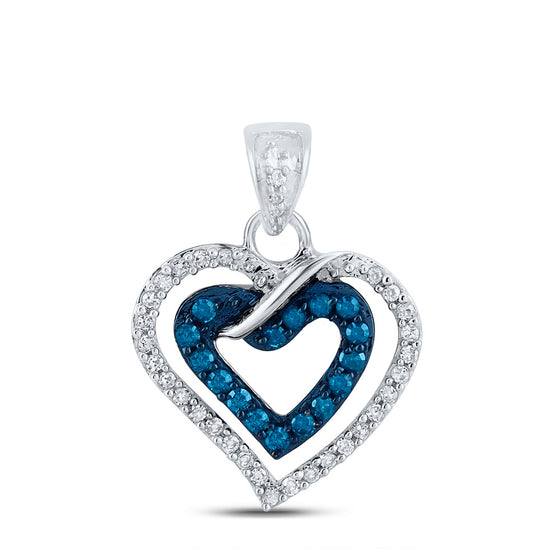 10k White Gold Womens Round Blue Color Enhanced Diamond Heart Pendant 1/4 Cttw