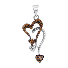  10k White Gold Womens Round Brown Diamond Double Heart Droplet Pendant 1/5 Cttw