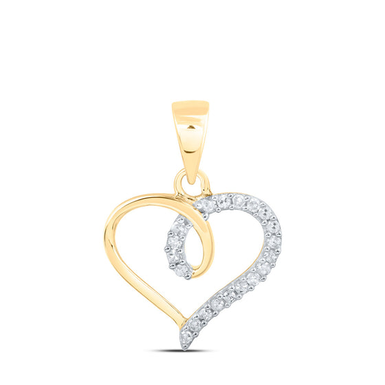 10k Yellow Gold Womens Round Diamond Heart Pendant 1/10 Cttw