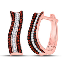  10k Rose Gold Womens Round Red Color Enhanced Diamond Curved Hoop Earrings 1/4 Cttw