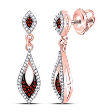  10k Rose Gold Womens Round Red Color Enhanced Diamond Dangle Earrings 1/3 Cttw