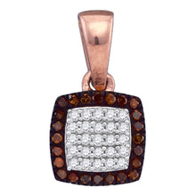  10k Rose Gold Womens Round Red Color Enhanced Diamond Square Cluster Pendant 1/8 Cttw