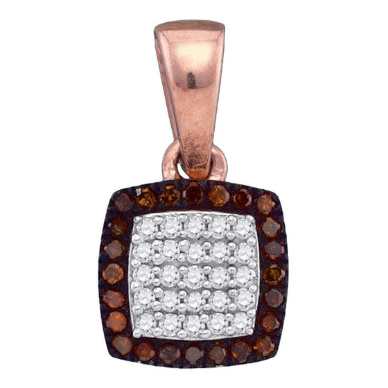 10k Rose Gold Womens Round Red Color Enhanced Diamond Square Cluster Pendant 1/8 Cttw