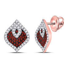  10k Rose Gold Womens Round Red Color Enhanced Diamond Cluster Earrings 3/8 Cttw
