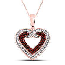  10k Rose Gold Womens Round Red Color Enhanced Diamond Heart Pendant 1/4 Cttw