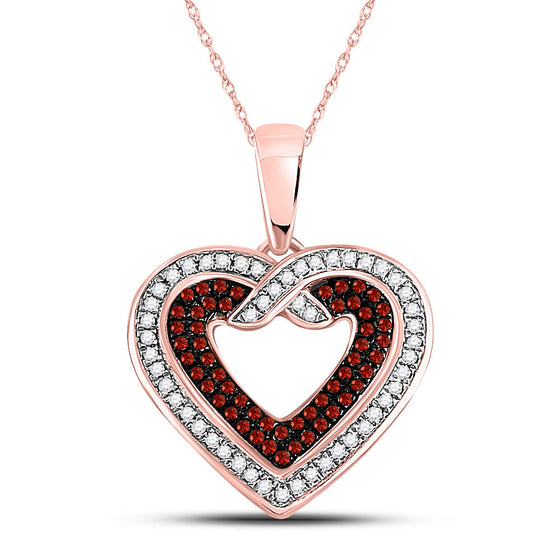 10k Rose Gold Womens Round Red Color Enhanced Diamond Heart Pendant 1/4 Cttw
