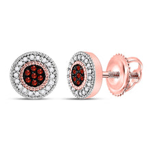  10k Rose Gold Womens Round Red Color Enhanced Diamond Cluster Earrings 1/8 Cttw