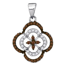  10k White Gold Womens Round Brown Diamond Quatrefoil Cluster Pendant 1/4 Cttw