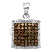  10k White Gold Womens Round Brown Diamond Square Pendant 1/2 Cttw
