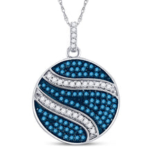  10k White Gold Womens Round Blue Color Enhanced Diamond Circle Pendant 3/4 Cttw