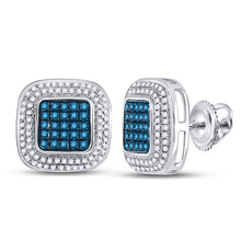  10k White Gold Womens Round Blue Color Enhanced Diamond Square Earrings 1/2 Cttw