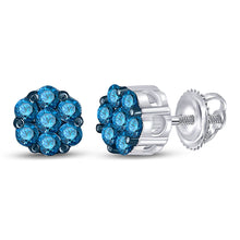  10k White Gold Womens Round Blue Color Enhanced Diamond Cluster Earrings 1/2 Cttw