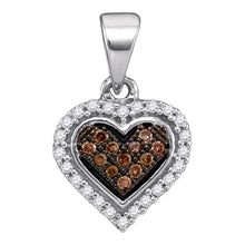 10k White Gold Womens Round Brown Diamond Heart Cluster Pendant 1/8 Cttw