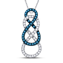  10k White Gold Womens Round Blue Color Enhanced Diamond Linked Infinity Pendant 1/4 Cttw