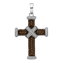  Sterling Silver Womens Round Brown Diamond Cross Pendant 1/4 Cttw