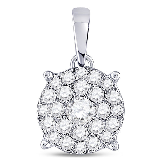 14k White Gold Womens Round Diamond Cluster Pendant 1/2 Cttw