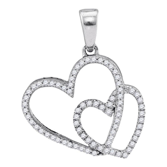 10k White Gold Womens Round Diamond Double Heart Pendant 1/5 Cttw