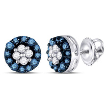  10k White Gold Womens Round Blue Color Enhanced Diamond Cluster Earrings 1/3 Cttw