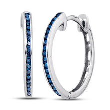  10k White Gold Womens Round Blue Color Enhanced Diamond Hoop Earrings 1/10 Cttw