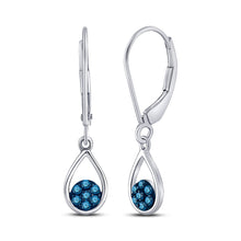  10k White Gold Womens Round Blue Color Enhanced Diamond Dangle Earrings 1/5 Cttw