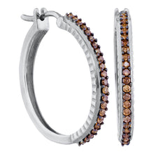  10k White Gold Womens Round Brown Diamond Single Row Hoop Earrings 1/2 Cttw