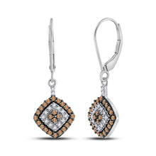  10k White Gold Womens Round Brown Diamond Square Dangle Earrings 1/2 Cttw