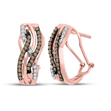  10k Rose Gold Womens Round Brown Diamond Hoop Earrings 1/2 Cttw