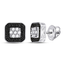  10k White Gold Womens Round Black Color Enhanced Diamond Square Earrings 1/4 Cttw