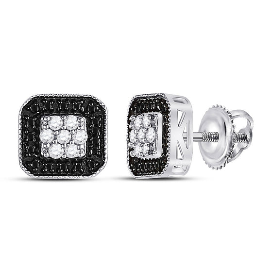 10k White Gold Womens Round Black Color Enhanced Diamond Square Earrings 1/4 Cttw