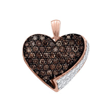  10k Rose Gold Womens Round Brown Diamond Heart Pendant 7/8 Cttw