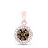 10k Rose Gold Womens Round Brown Diamond Cluster Pendant 3/8 Cttw